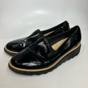 Clarks Sharon Dolly wedge Loafers black womens size 7.5 business casual